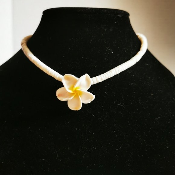 Puka Shell and Plumeria Flower Necklace - Picture 11 of 15
